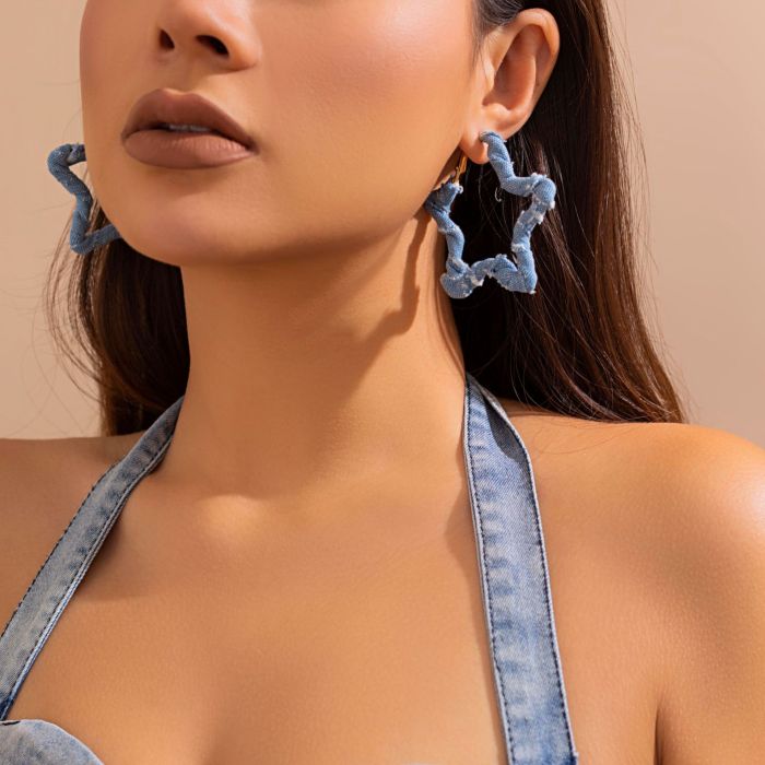 Jewelry Niche Design Sweet Cool Geometric Hoop Earrings French Style Simple Denim Earrings