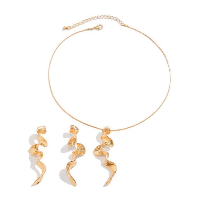 Jewelry Minimalist Style Geometric Twisted Design Necklace Spiral Liquid Metal Feel Necklace