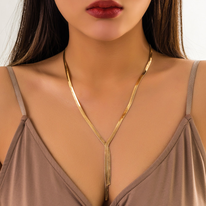 European and American Cross-Border Jewelry Simple Long Snake Bone Chain Necklace Minimalist Design Tassel Necklace