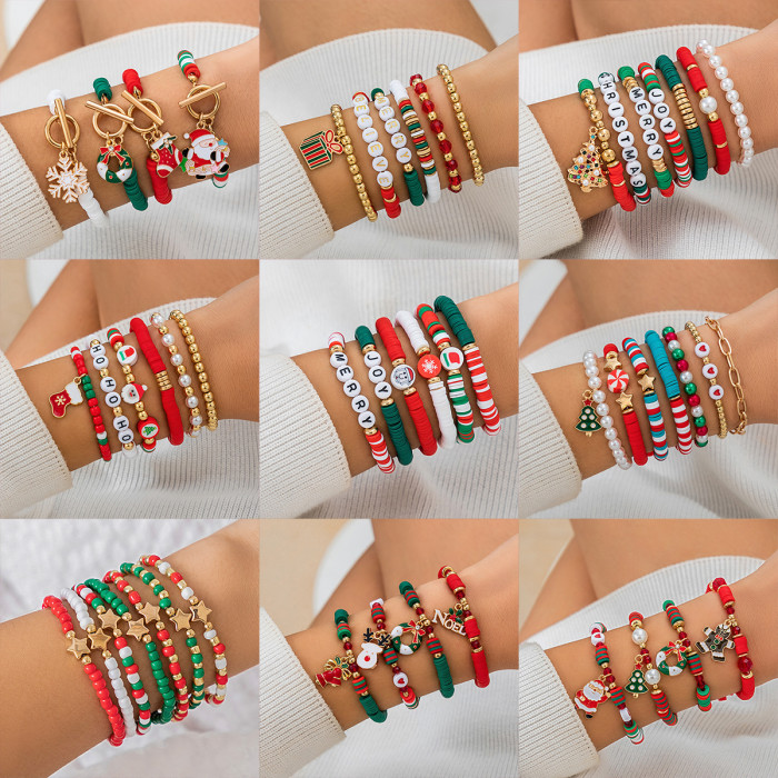 European and American Cross-Border Jewelry Christmas Soft Clay Bead Set Bracelet Holiday Gift Snowman Bracelet Versatile Hand Accessories