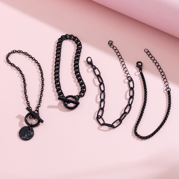 Jewelry Sweet Cool Black Halloween Coin Pendant Bracelet Set Retro Personality Cross Bracelet