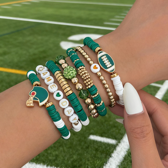 European and American Cross-Border Jewelry Super Bowl Acrylic Beaded Crystal Set Bracelet Irregular Soft Clay Elastic Bracelet