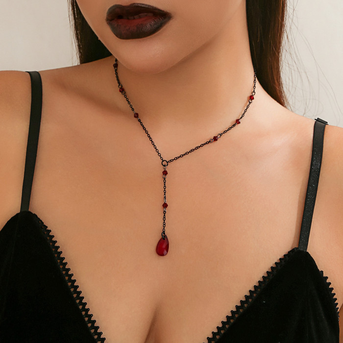 European and American Cross-Border Jewelry Retro Gothic Blood Drop Tassel Choker Imitation Blood Water Drop Metal Blood Color Collar