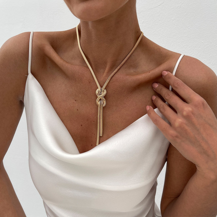 Jewelry Minimalist Style Y-Shaped Metal Snake Bone Necklace Unique Simple Line Necklace Long Style