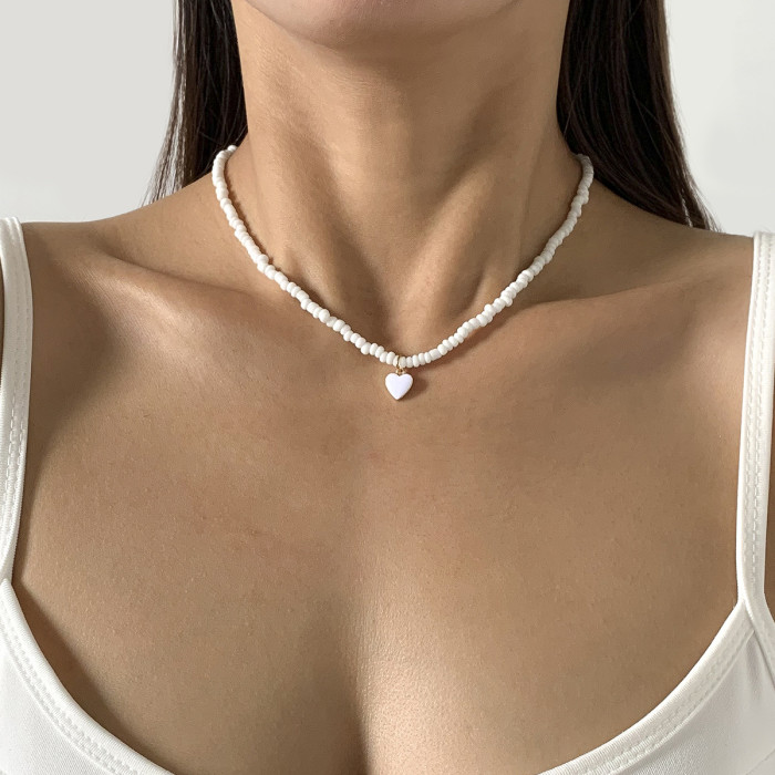 Jewelry Oil Drop Peach Heart Simple Rice Bead Handmade Necklace Geometric Layered Beaded Necklace