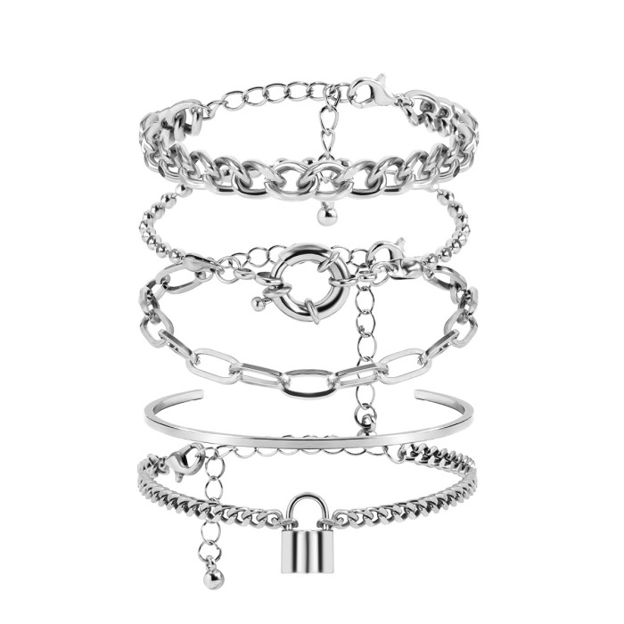 European and American Cross-Border Jewelry Punk Hip-Hop Style Lock Buckle Bracelet for Women Mixed Multi-Element Geometric Round Buckle Set Bracelet