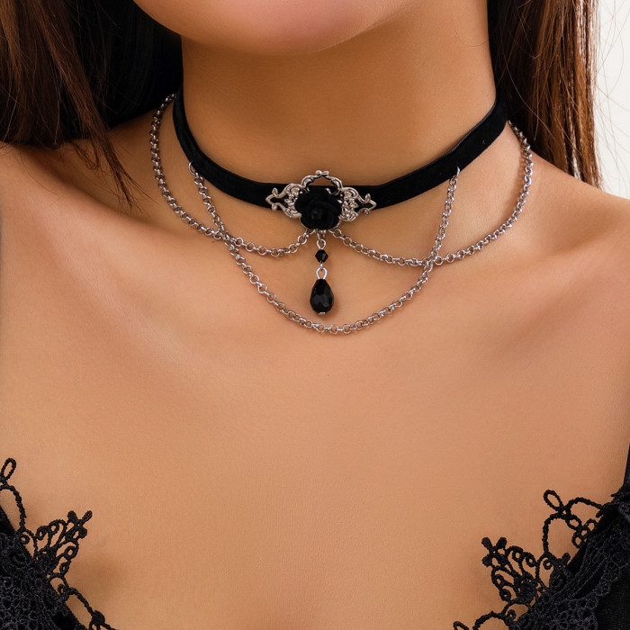 European and American Cross-Border Halloween Blood Gemstone Choker for Women, Personalized Blood Drop Stained Spider Punk Collar