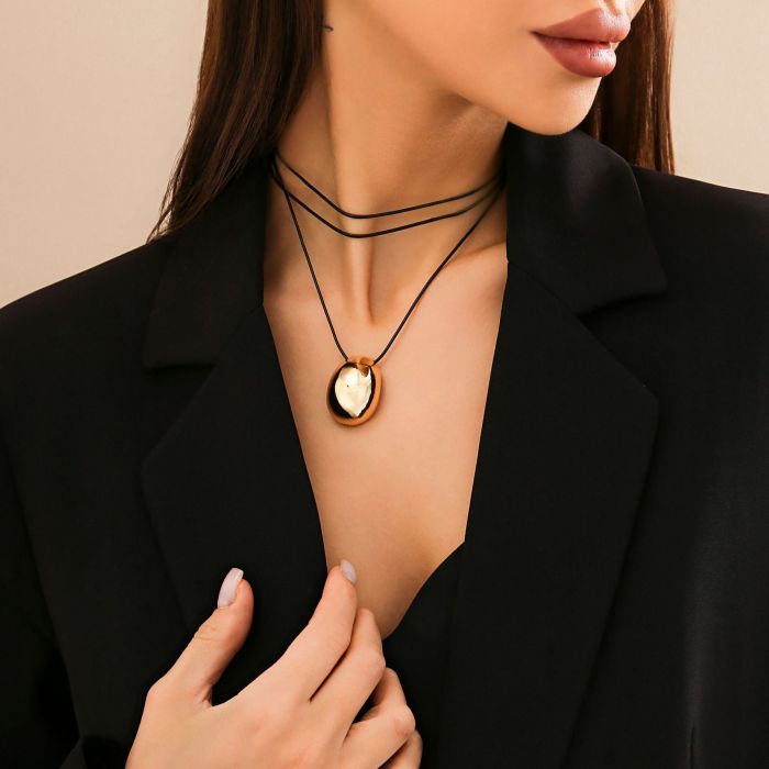 Style Exaggerated Geometric Egg Surface Choker for Women, Versatile Pull Wax Line Necklace, Sweet Cool Design Sense C...