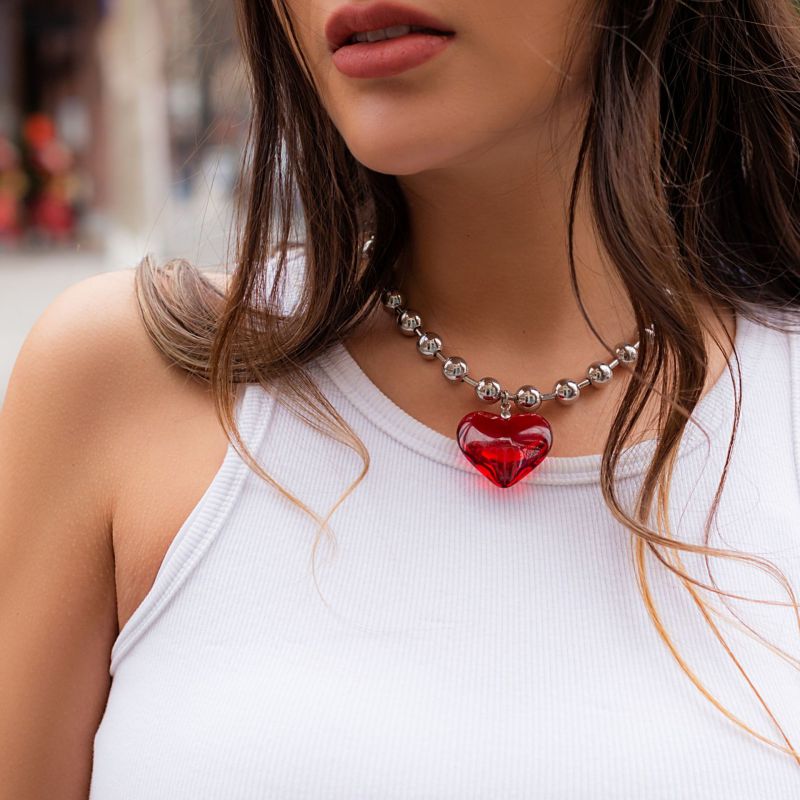 European and American Cross-Border Jewelry Simple Chain Heart Choker Clavicle Chain French Sweet Cool Niche Heart Necklace for Women