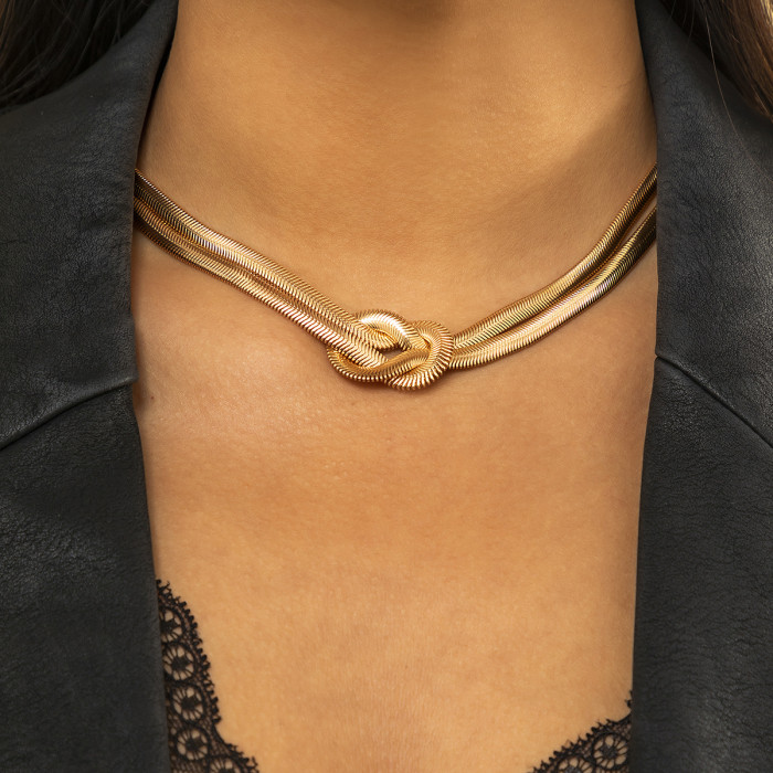 Jewelry Punk Double Layer Knotted Wrap Hip-Hop Necklace Unique Metal Chain Niche Necklace for Women