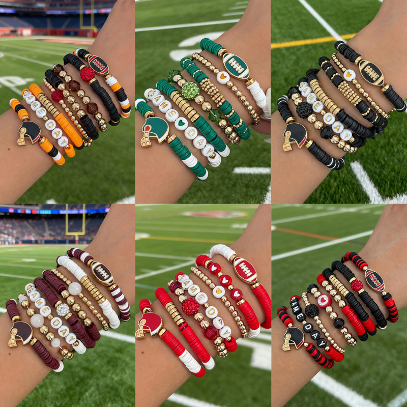 European and American Cross-Border Jewelry Super Bowl Acrylic Beaded Crystal Set Bracelet Irregular Soft Clay Elastic Bracelet