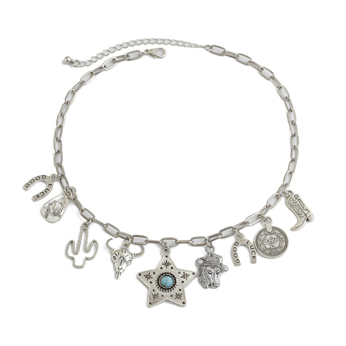 Jewelry Simple Multi-Element Bull Head Pendant Necklace Fashionable Alloy Multi-Layer Tassel Collarbone Chain