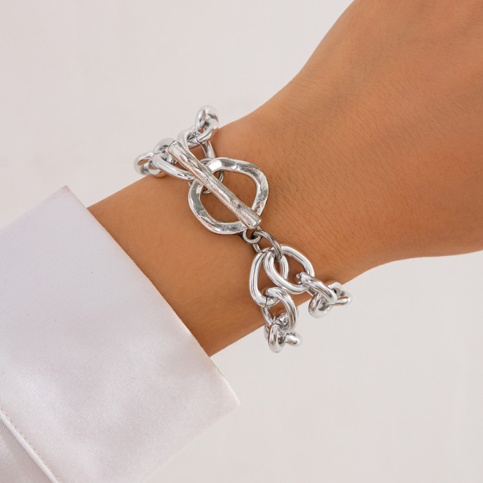 Jewelry INS Style Metallic Round Bracelet Irregular CCB Cylinder Bracelet Set