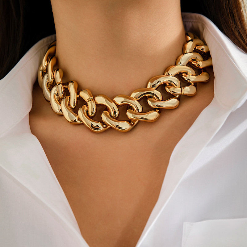 European and American Punk Style Trendy Hip-Hop Thick Chain Necklace Exaggerated Geometric Buckle Simple Necklace Jewelry