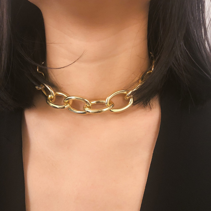 Jewelry Simple and Unique Metal Chain Necklace for Women Exaggerated Matte Punk Short Necklace