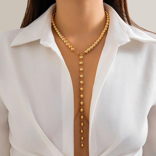 European and American Cross-Border Jewelry Retro Round Bead Chain Necklace Simple Imitation Pearl Tassel Long Niche Necklace