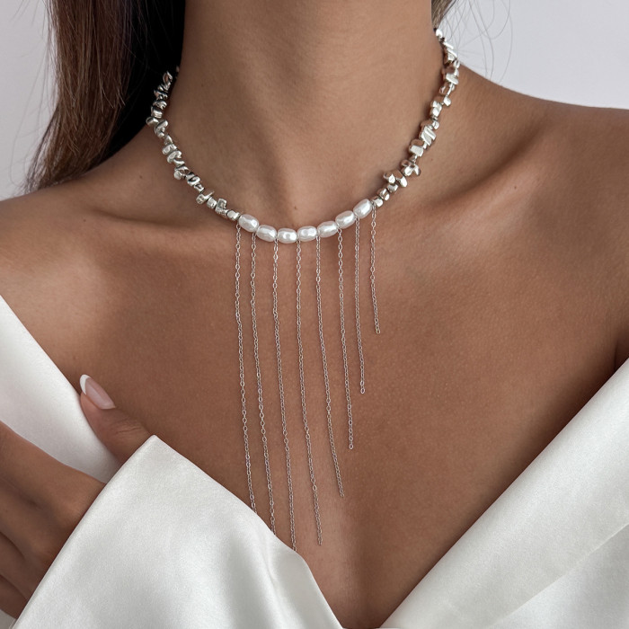 Jewelry Cream Sweet Girl Style Heart Pendant Necklace Elegant Imitation Pearl Tassel Chain Clavicle Chain