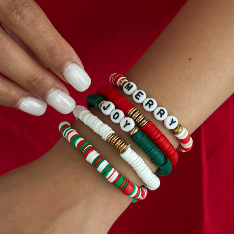 European and American Cross-Border Jewelry Christmas Woven Soft Clay Colorful Beaded Bracelet Niche Letter Elastic Versatile Bracelet