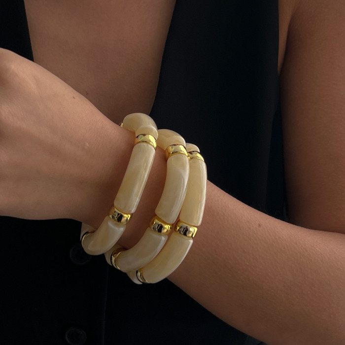 European and American Cross-Border Jewelry INS Beaded Bamboo Knot Geometric Bracelet Design Gradient CCB Spacer Bracelet Set
