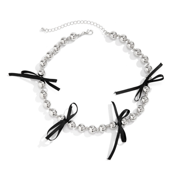 Style Hot-Selling Black Bow Beaded Necklace Versatile Choker Handmade Sweet Necklace Jewelry