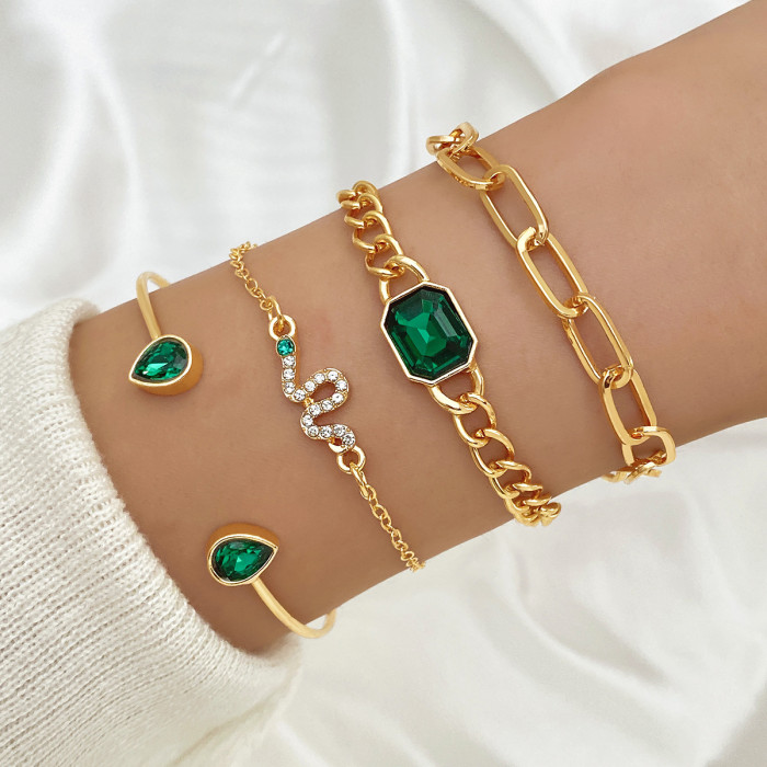 Cross-Border New Arrival European and American Bracelets Ins Vintage Lvzuan Square Bracelet Diamond Butterfly Heart Bracelet 4-Piece Set