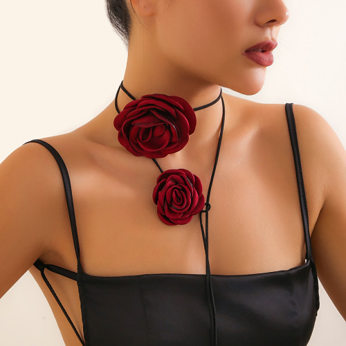 European and American Cross-Border Floral Strap Rose Choker Vintage Necklace Rose Flower Evening Choker Accessory Necklace for Women