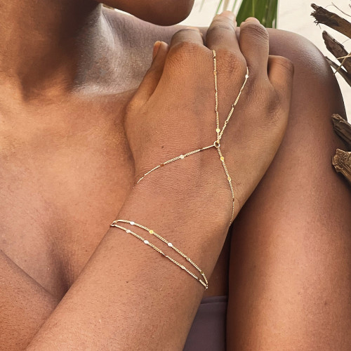 European and American Cross-Border Jewelry Multi-Layer Sequin Fine Chain Finger Bracelet Set Simple Metal Minimalist Style Women's Accessories