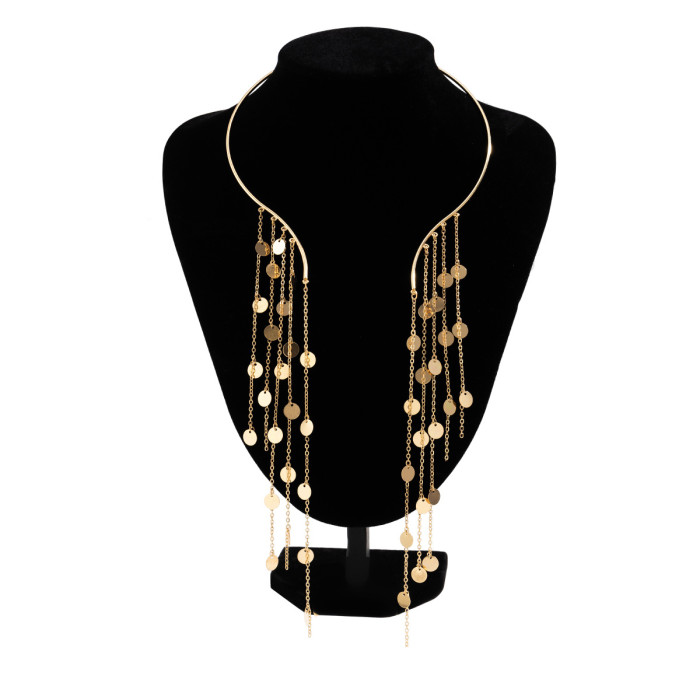 Jewelry Exaggerated Long Tassel Open Punk Choker Imitation Pearl Choker Necklace for Women
