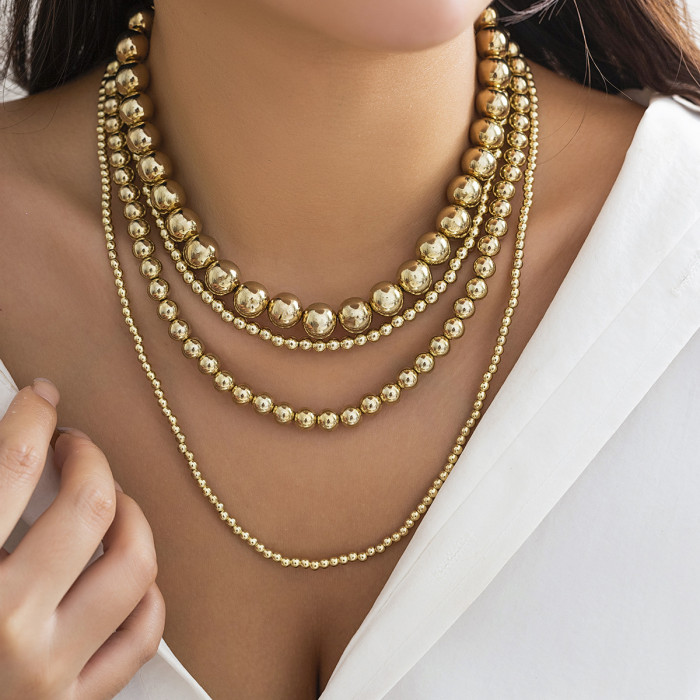 Jewelry Exaggerated Cyber Style Multi-Layer Beaded Stacking Necklace Simple Personality Large and Small Beaded Necklace