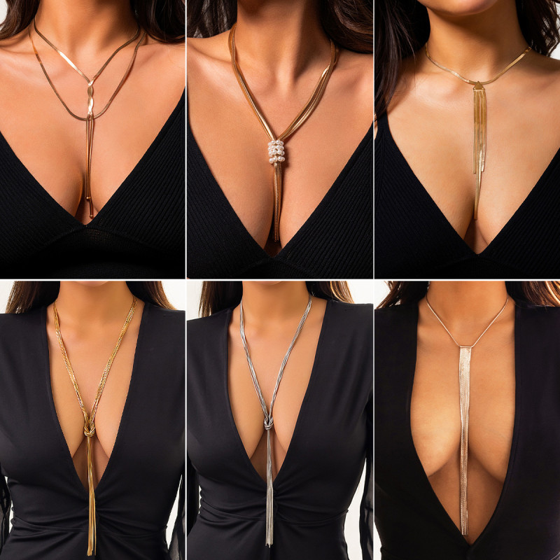European and American Cross-Border Jewelry Simple Long Snake Bone Chain Necklace Minimalist Design Tassel Necklace