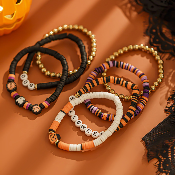 European and American Cross-Border Jewelry Halloween Pumpkin Soft Clay Bracelet Punk Alloy Letter Gothic Style Multi-Layer Bracelet