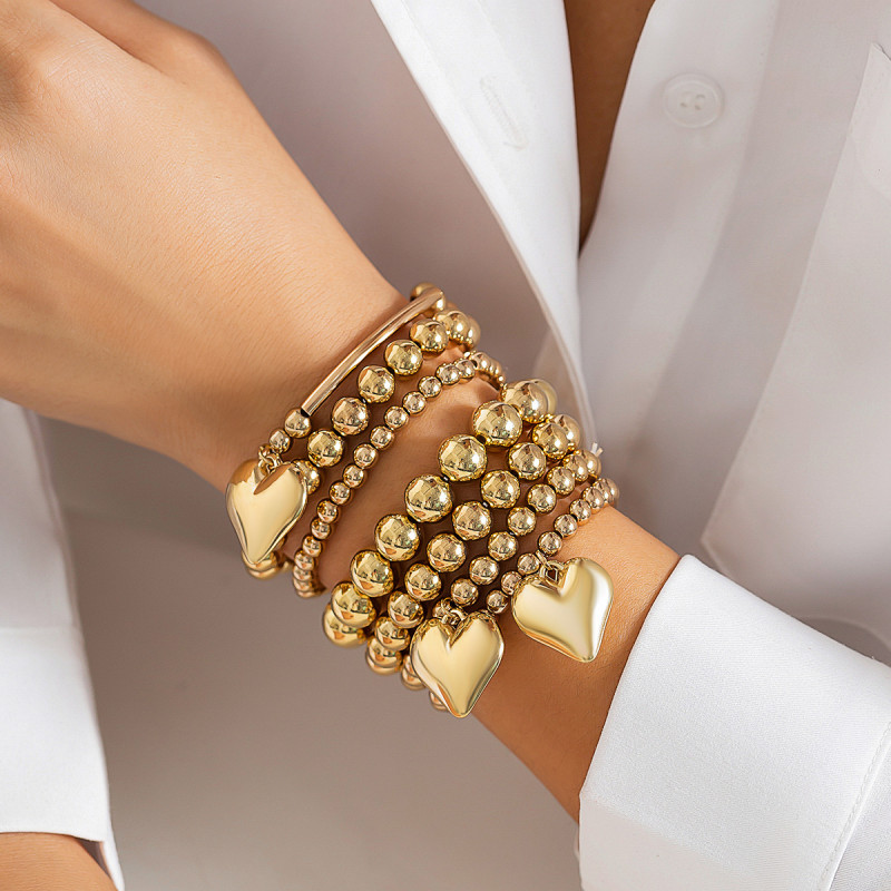 European and American Cross-Border Jewelry Personality Simple Pearl Beaded Bracelet Fashionable Heart Hollow Bracelet Set