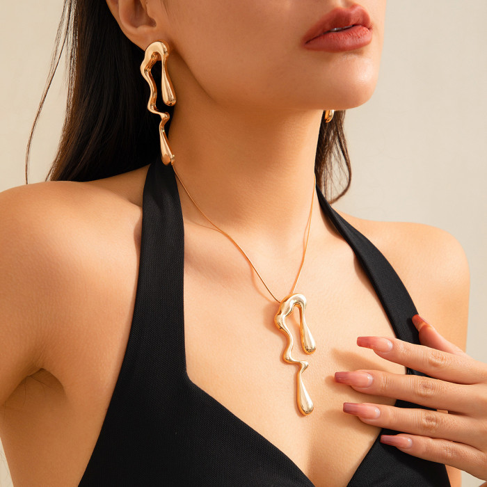 Jewelry Liquid Design Sweet Cool Necklace Metal Style Irregular Water Drop Necklace