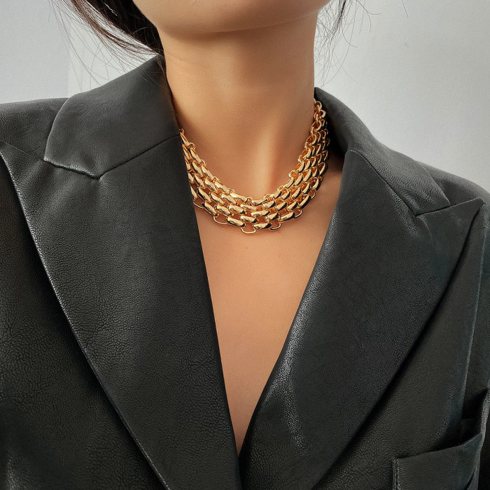 European and American Cross-Border Jewelry Personality Exaggerated Thick Chain Necklace for Women Retro Simple Clothing Accessories Metal Sweater Chain