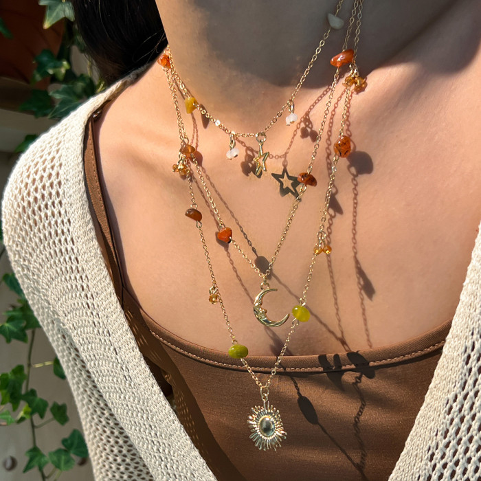 Jewelry Bohemian Niche Stone Beaded Necklace Vintage Chain Tassel Collarbone Chain Set