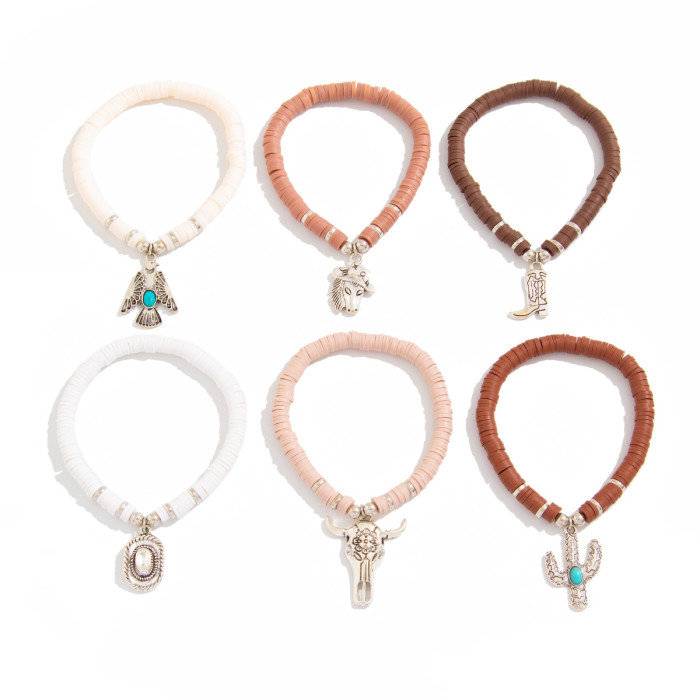 Jewelry Bohemian Cactus Alloy Pendant Bracelet Vintage Soft Clay Bracelet Multi-Layer, Necklaces