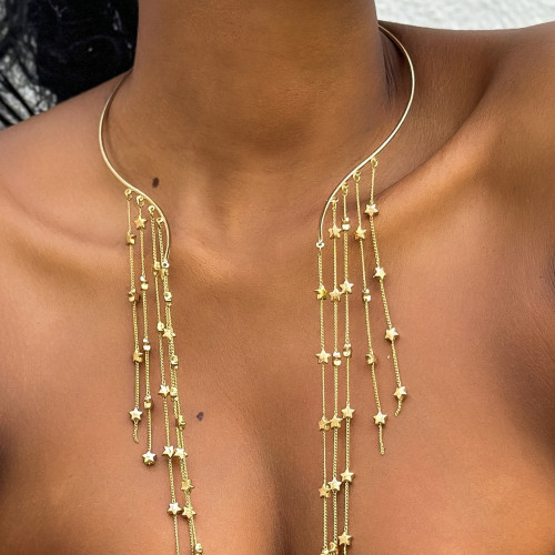 European and American Cross-Border Jewelry Exaggerated Long Tassel Open Punk Choker Imitation Pearl Choker Necklace for Women