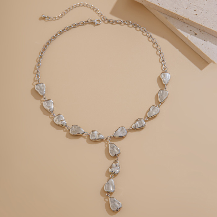 European and American Cross-Border Jewelry Irregular Baroque Y-Shaped Clavicle Chain Minimalist Style Flat Water Drop Pendant Necklace for Women
