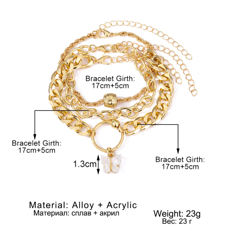European and American Cross-Border New Product Layered Personality Street Style Heart Bracelet Set Exaggerated Thread Chain Alloy Bangle for Women