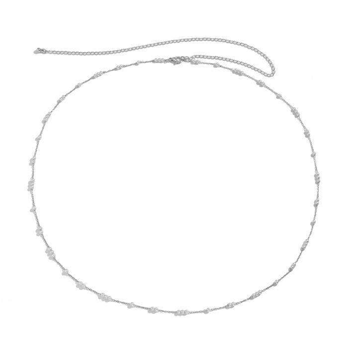 Vintage Style Imitation Pearl Round Bead Chain Body Chain for Women European and American Simple Sexy Single Layer Metal Chain Waist Chain