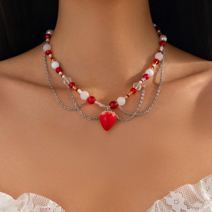 Jewelry Hot Girl Beaded Niche Y2K Necklace Heart Imitation Pearl Cross Choker Necklace