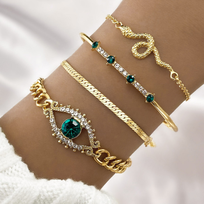 Cross-Border New Arrival European and American Bracelets Ins Vintage Lvzuan Square Bracelet Diamond Butterfly Heart Bracelet 4-Piece Set