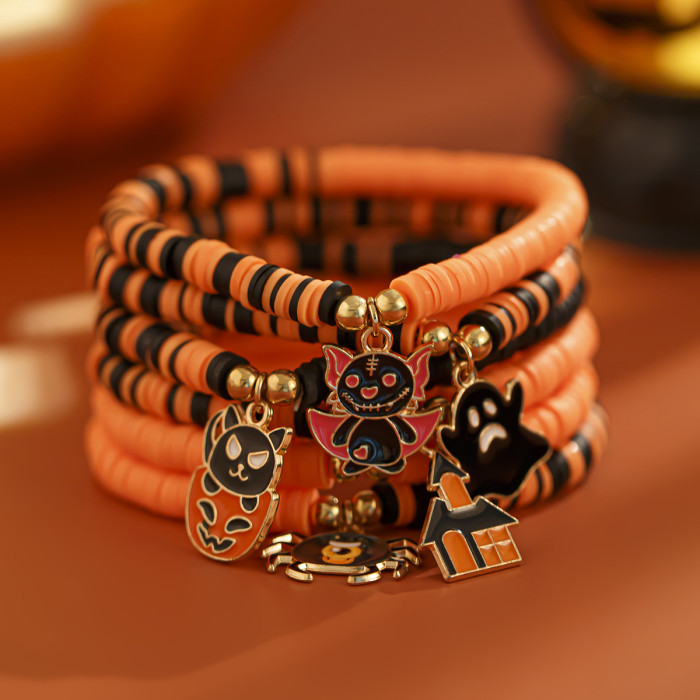 European and American Cross-Border Jewelry Halloween Pumpkin Soft Clay Bracelet Punk Alloy Letter Gothic Style Multi-Layer Bracelet