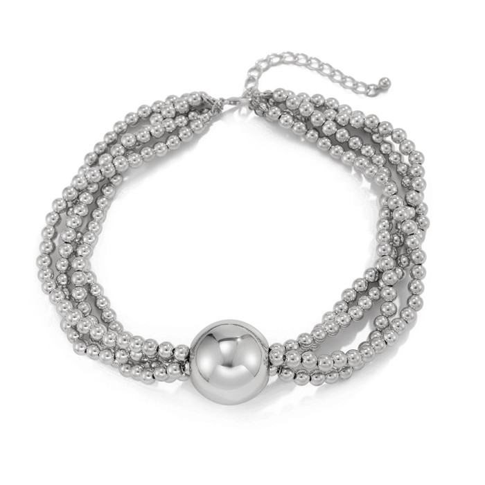 European and American Cross-Border Jewelry Exaggerated Round Bead Pendant Collarbone Necklace for Women Hip-Hop Trendy Metal Multi-Layer Pearl Necklace