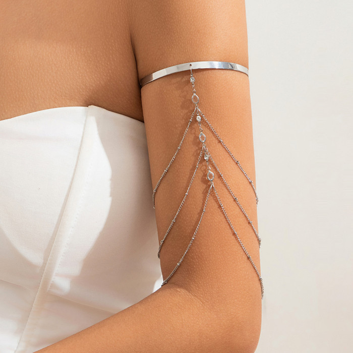 European and American Cross-Border Jewelry Fashion Sexy Multi-Layer Tassel Bracelet Inlaid White Anti-Pearl Arm Chain