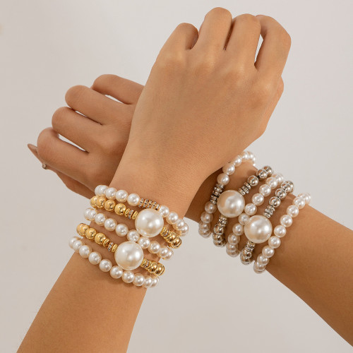 European and American Cross-Border Exaggerated Pearl Layered Bracelet Set Creative Elegant Bracelet Large Round Beads Micro Inlay Packaged