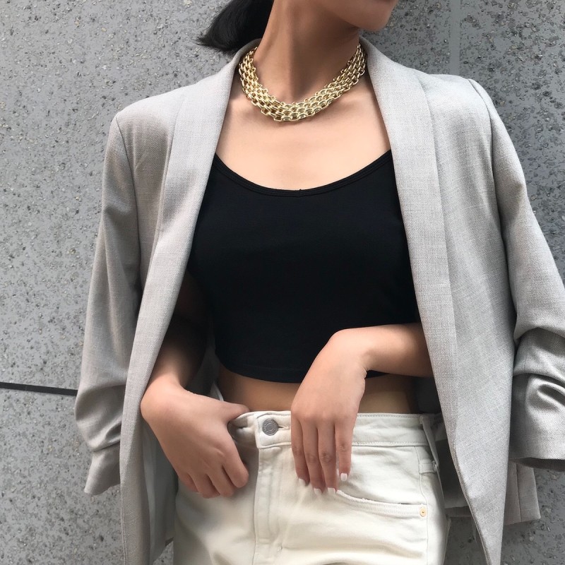 European and American Cross-Border Jewelry Personality Exaggerated Thick Chain Necklace for Women Retro Simple Clothing Accessories Metal Sweater Chain