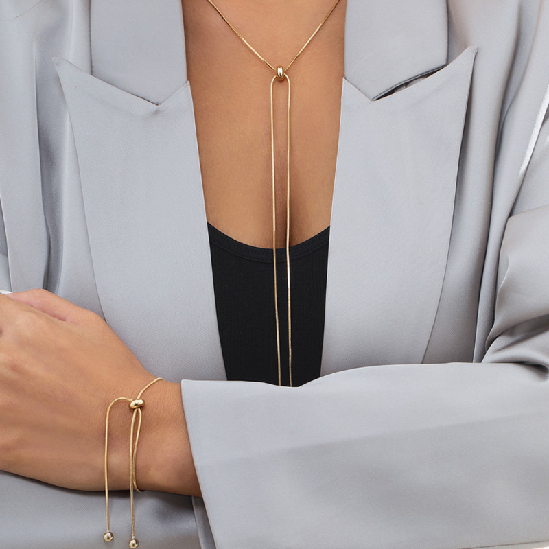European and American Cross-Border Jewelry Simple Versatile Long Tassel Necklace Fashion Adjustable Metal Square Snake Bone Chain Necklace