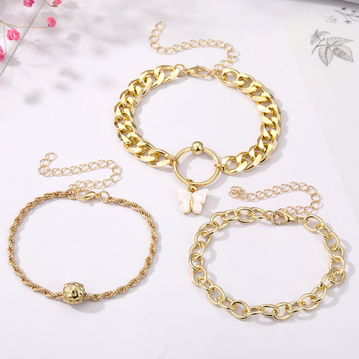 European and American Cross-Border New Product Layered Personality Street Style Heart Bracelet Set Exaggerated Thread Chain Alloy Bangle for Women