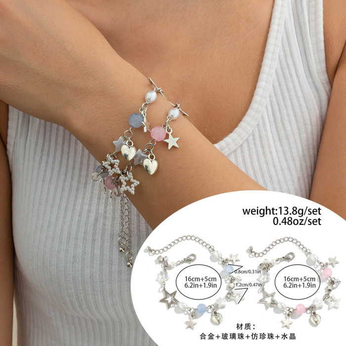 European and American Cross-Border Jewelry INS Sweet Cool Star Pendant Tassel Set Bracelet Simple Versatile Magnetic Heart Hand Accessories